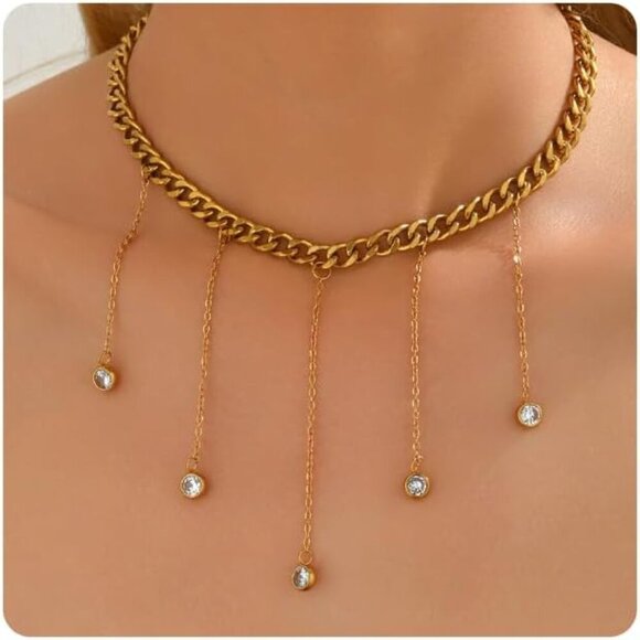 🆕 Women Gold Bow Pearl Choker Necklace Dainty Fruit Charms Cherry Cuban Jewelry - Picture 1 of 7